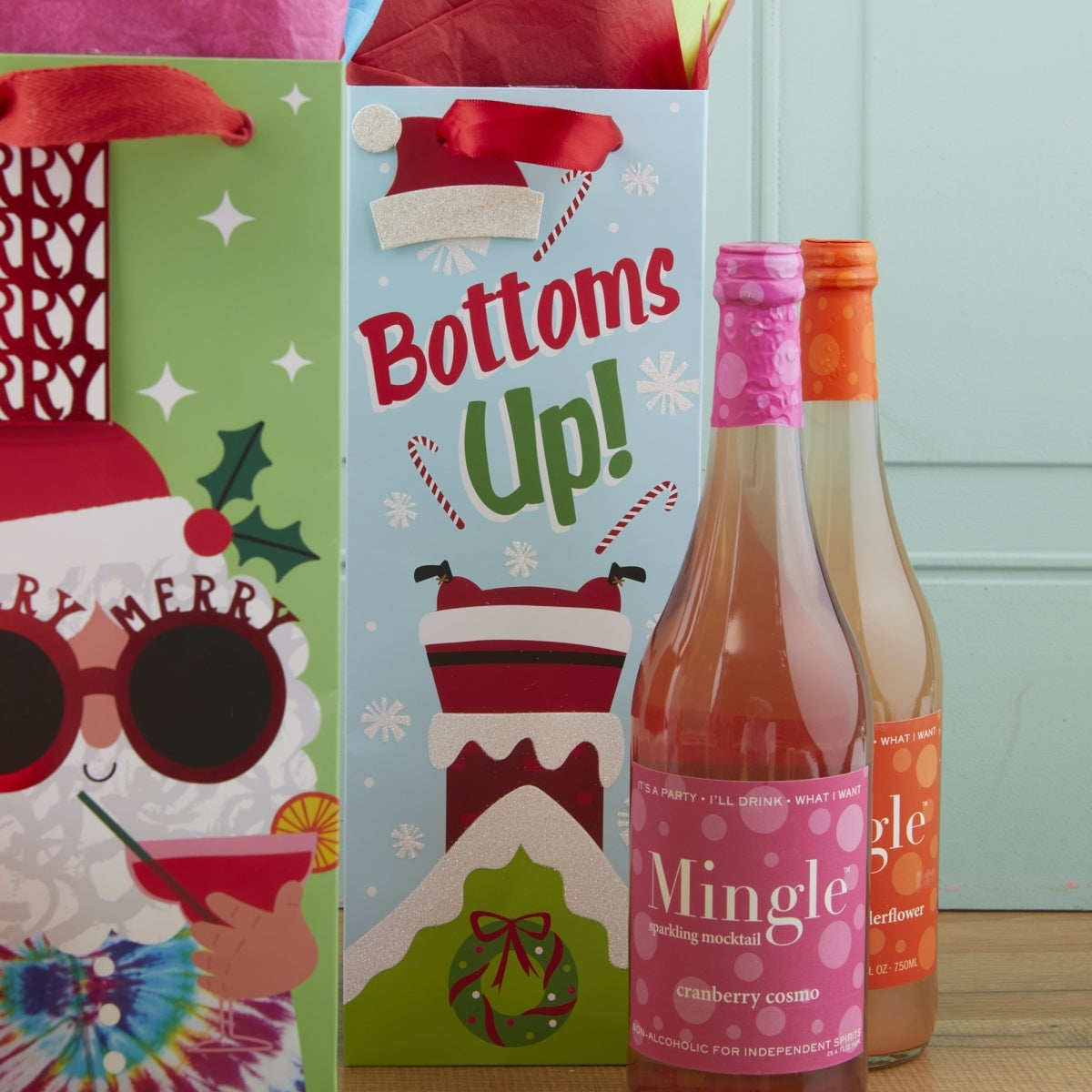 Bottoms Up Santa Bottle Bag