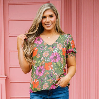 Maya Top | Vintage Petals Olive