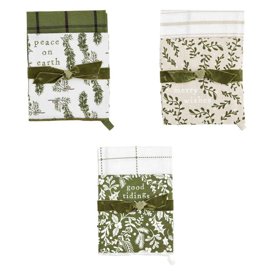 White & Green Christmas Towel Set