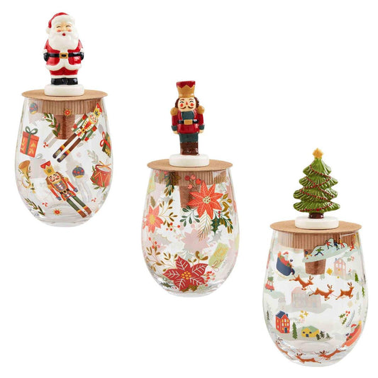 Christmas Pattern Wine Glass & Stopper Set