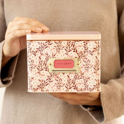 Pink Daisy Tin Recipe Box