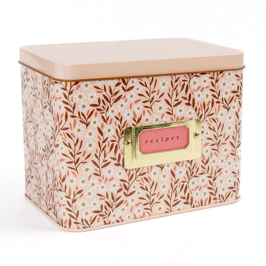 Pink Daisy Tin Recipe Box