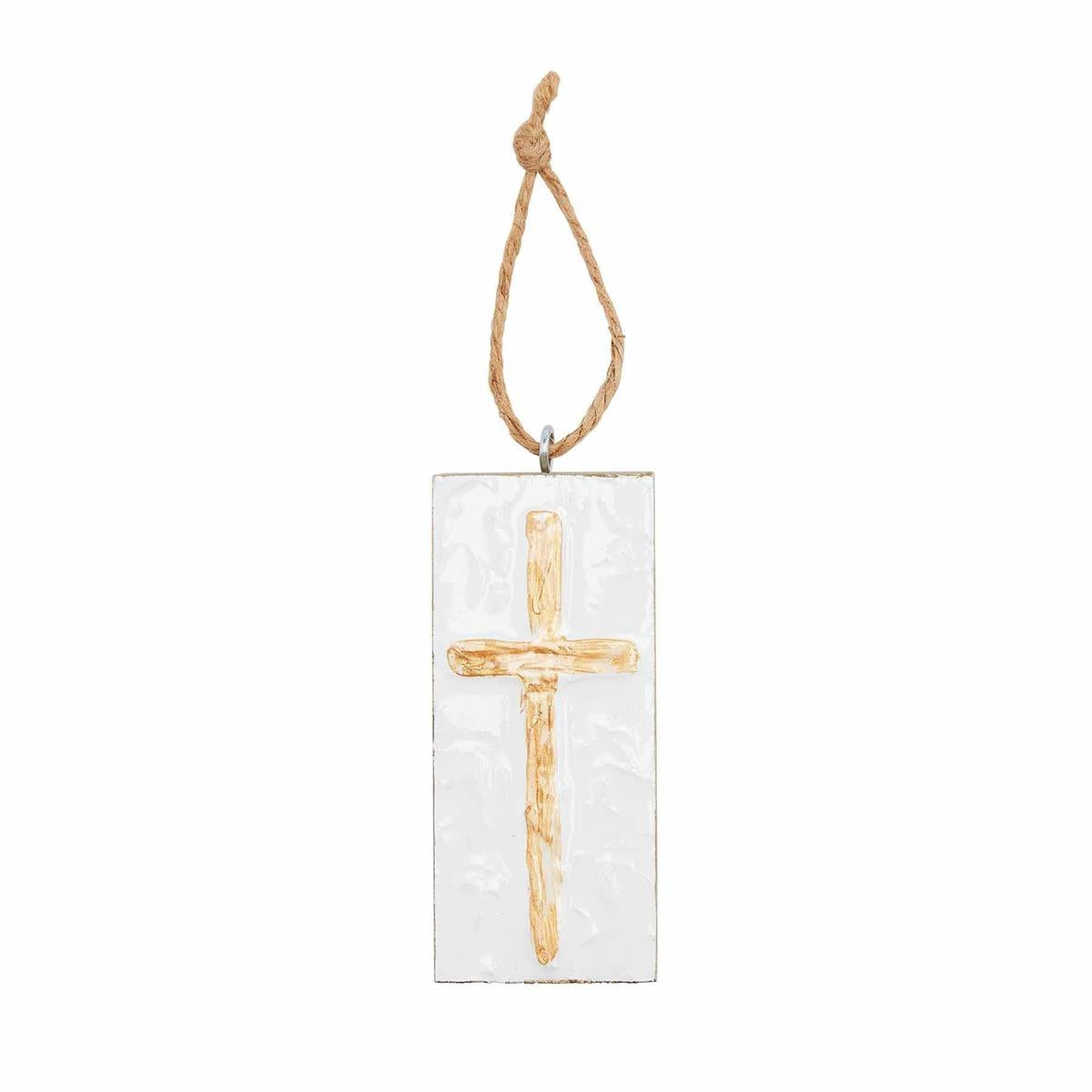 Gold Cross Wood Block Ornament