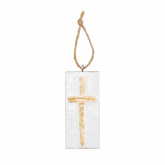 Gold Cross Wood Block Ornament