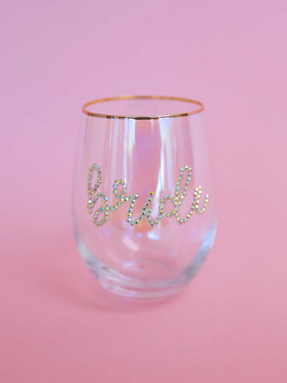 Rhinestone Bride Wine Glass