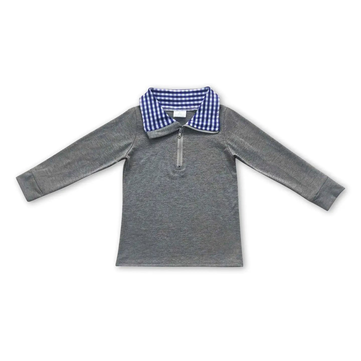 Grey Blue Plaid Boys Pullover