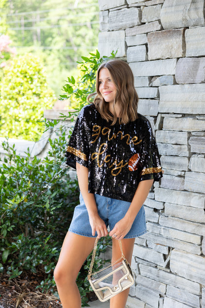 Sequin Game Day Top | Black