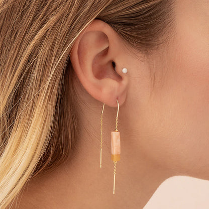 Rectangle Stone Earrings | Rose Quartz