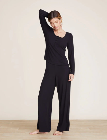 Malibu Collection Ultra-Soft Rib Wide Leg Pant | Black