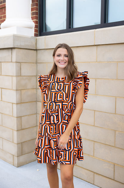 Everly Dress | Navy & Orange