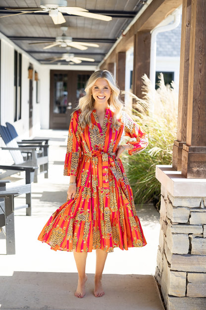 Pink & Orange Tiger Midi Dress