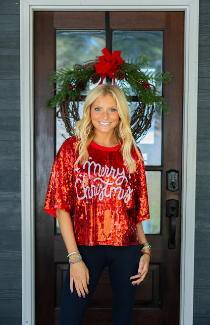 Sequin Merry Christmas Top