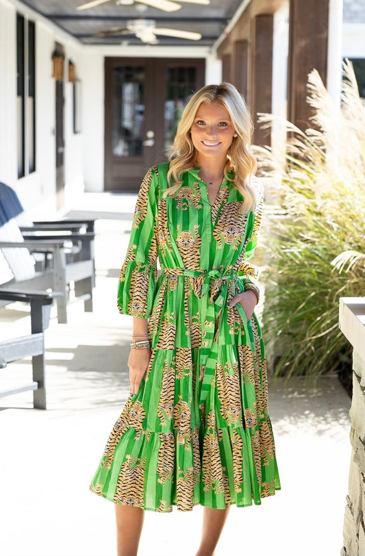 Green Tiger Midi Dress