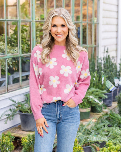 Daisy Crewneck Sweater | Pink