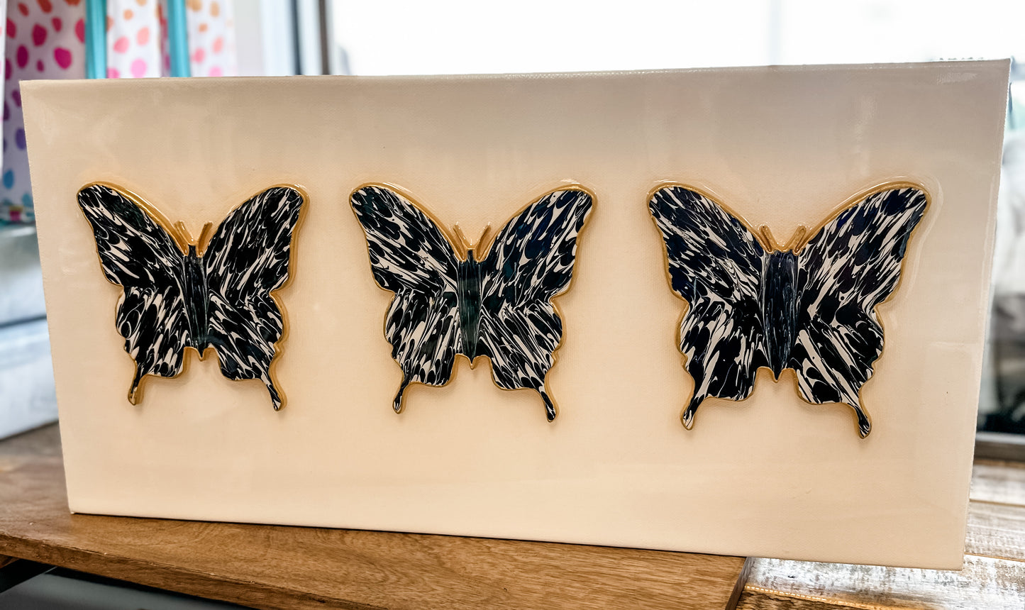 Triple Butterfly Canvas | Black