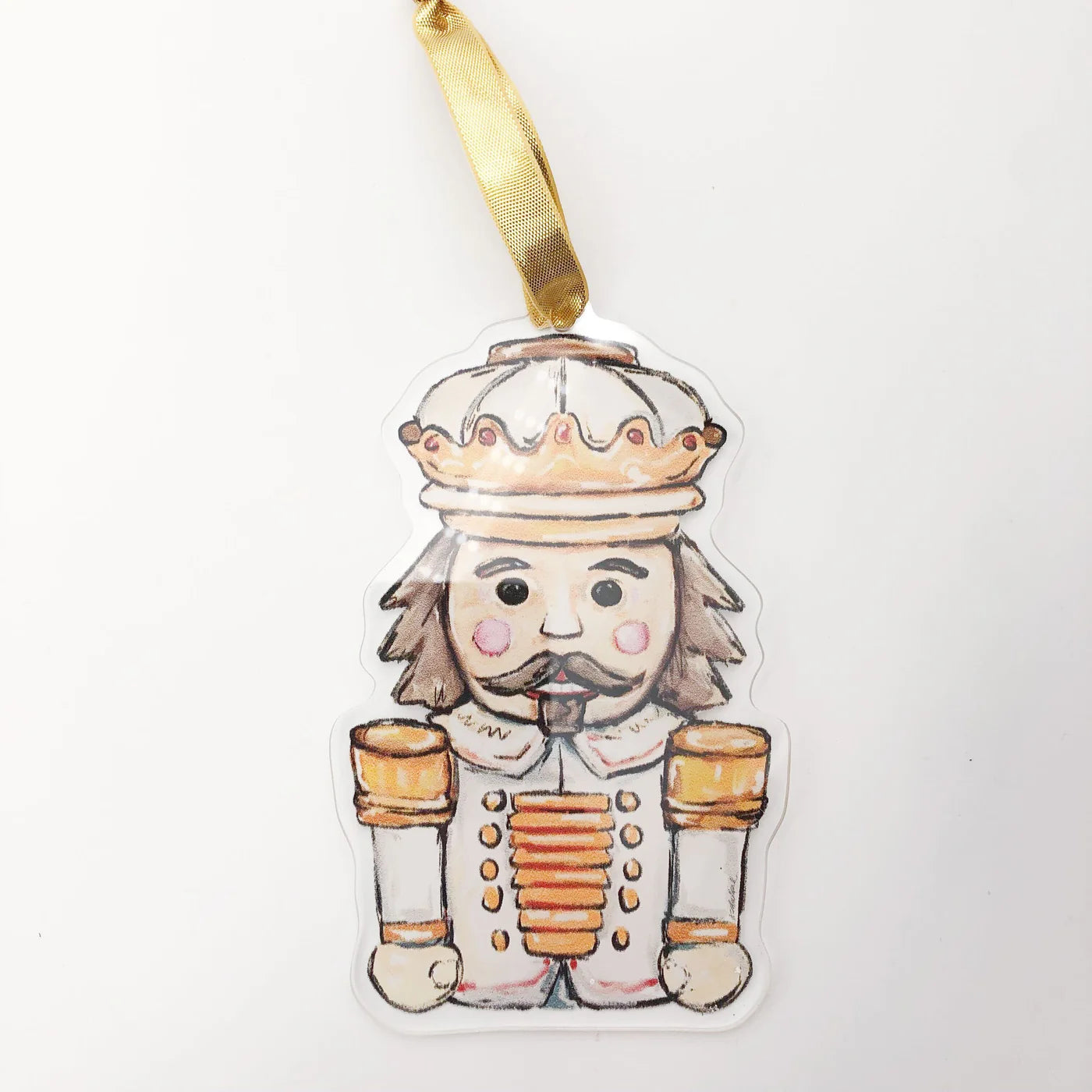 White + Gold Nutcracker Acrylic Ornament