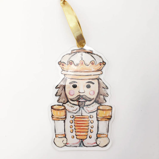 White + Gold Nutcracker Acrylic Ornament