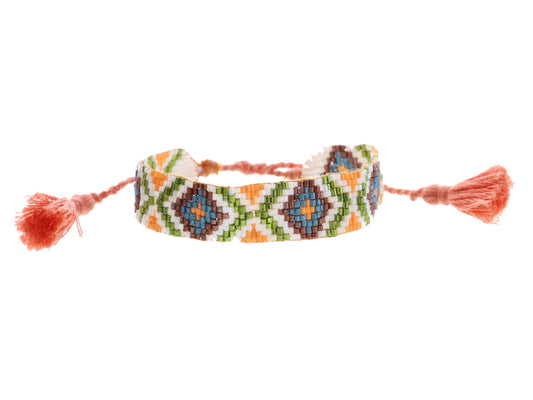 Orange Olive Beaded Woven Bracelet