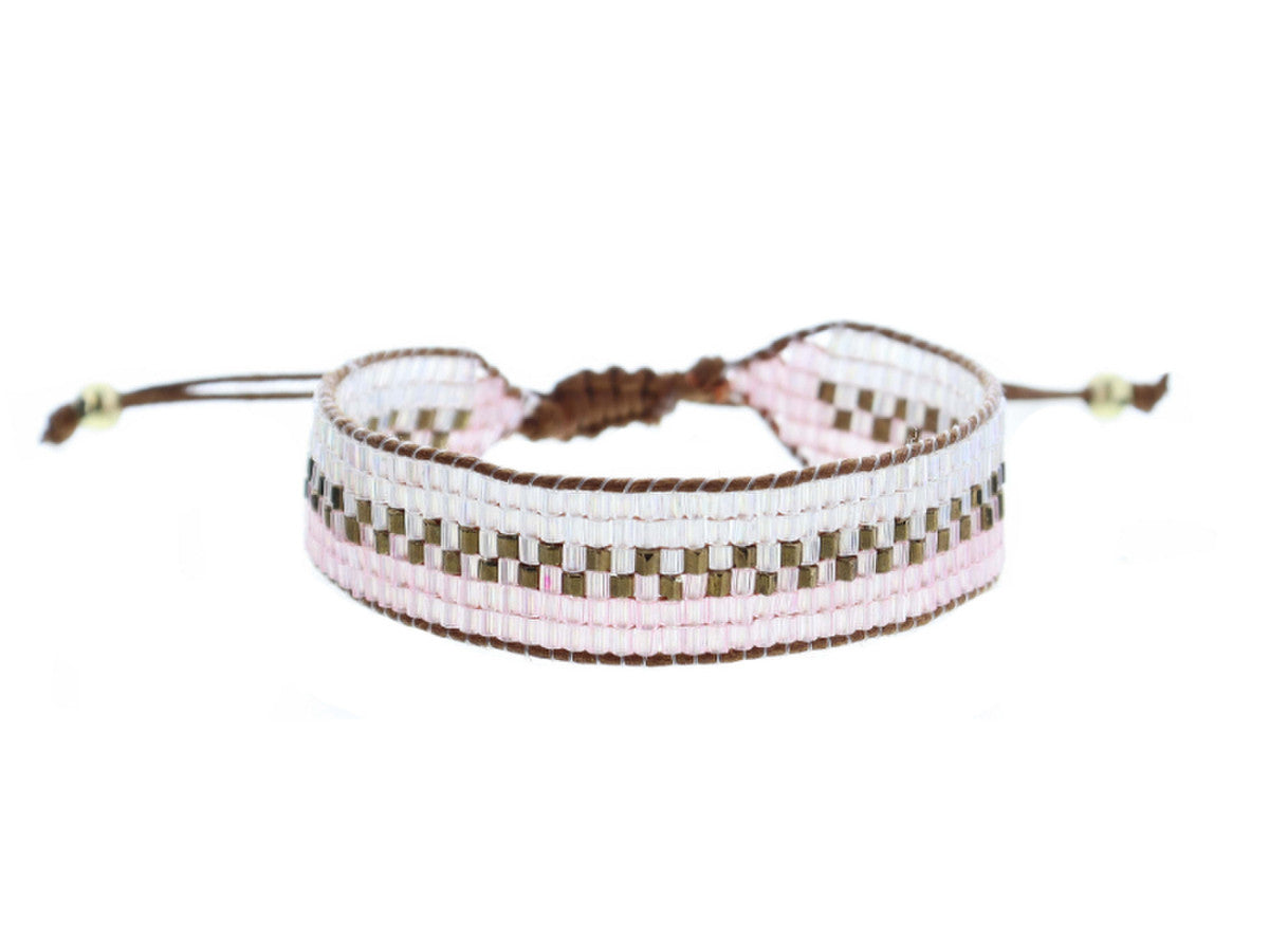 Bronze Check Beaded Woven Bracelet