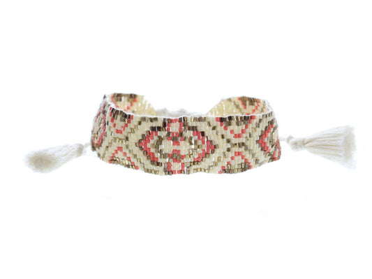 Ivory Coral Beaded Woven Bracelet