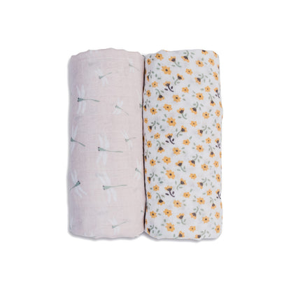 Lulujo Cotton Swaddle | Floral & Dragonfly