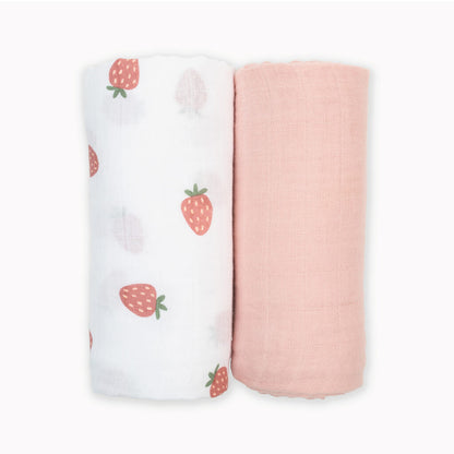 Lulujo Cotton Swaddle | Strawberries & Pink