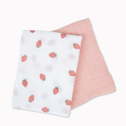 Lulujo Cotton Swaddle | Strawberries & Pink