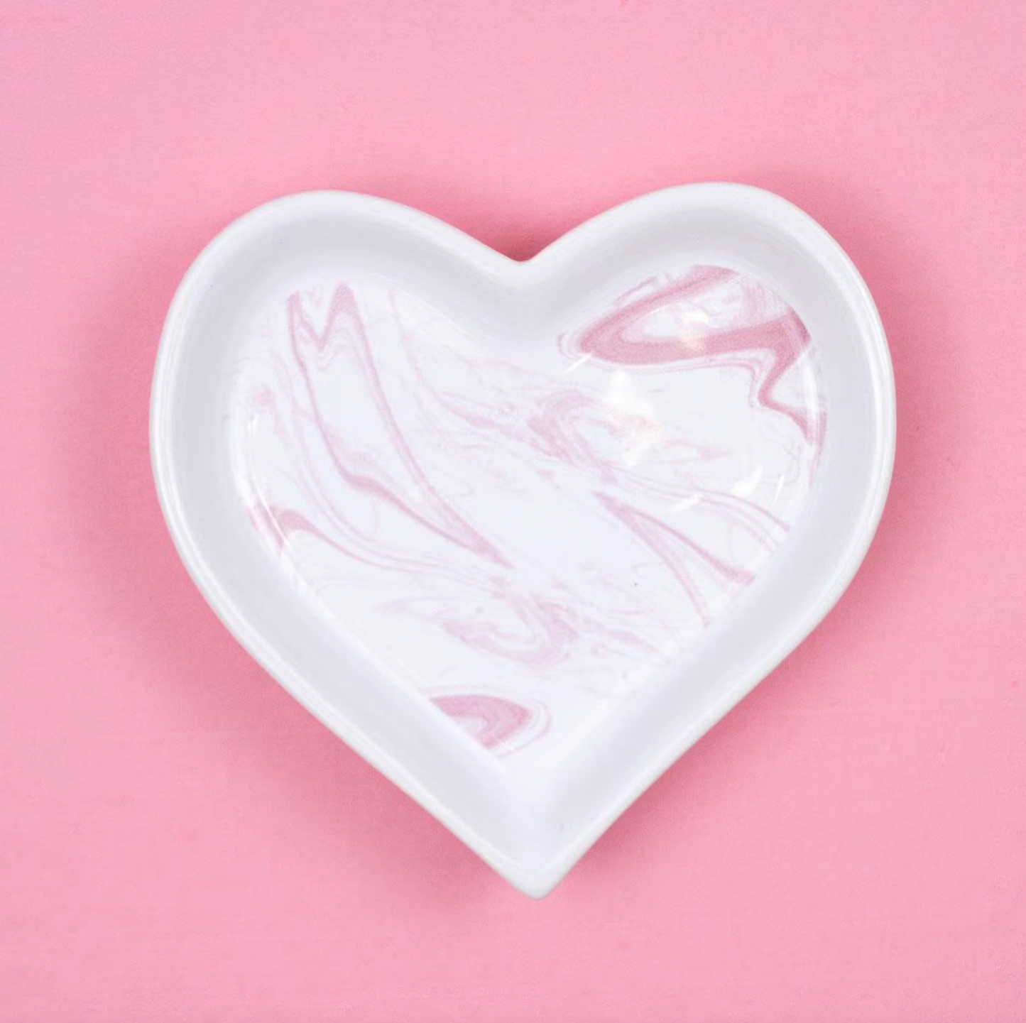 Pink Marbled Heart Trinket Dish