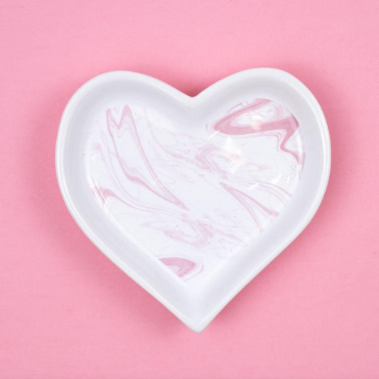 Pink Marbled Heart Trinket Dish