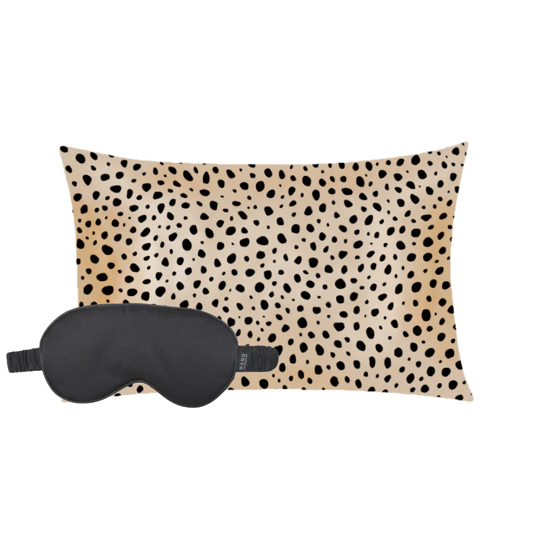 Black Eye Mask & Cheetah Pillow Case Set