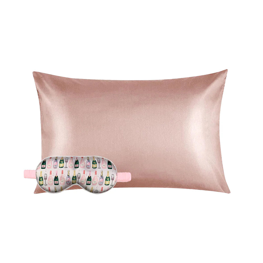 Champagne Eye Mask & Blush Pillow Case Set