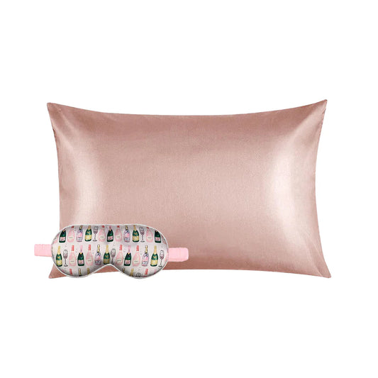 Champagne Eye Mask & Blush Pillow Case Set