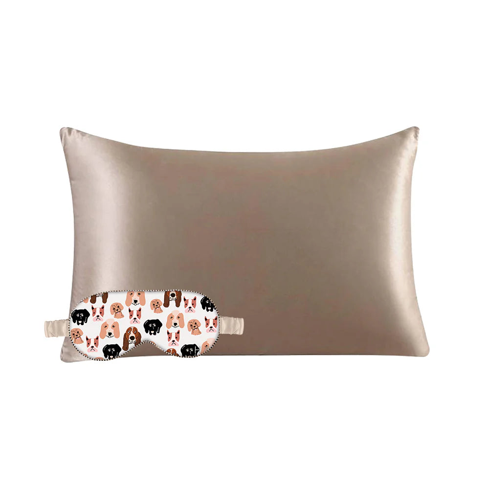 Dogs Eye Mask & Tan Pillow Case Set