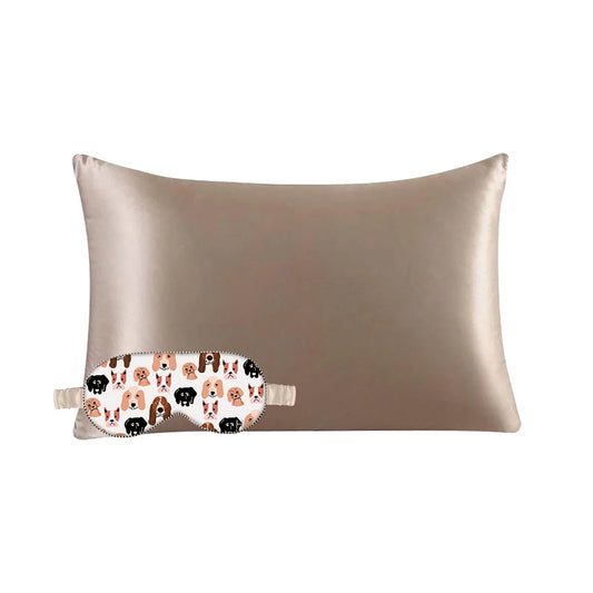 Dogs Eye Mask & Tan Pillow Case Set