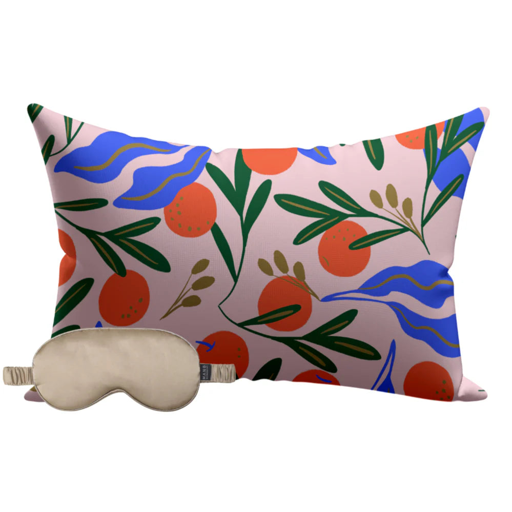 Taupe Eye Mask & Italian Orange Pillow Case Set