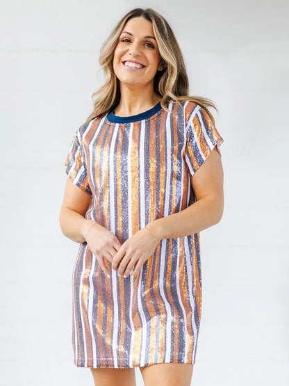 Julia Dress | Navy & Orange