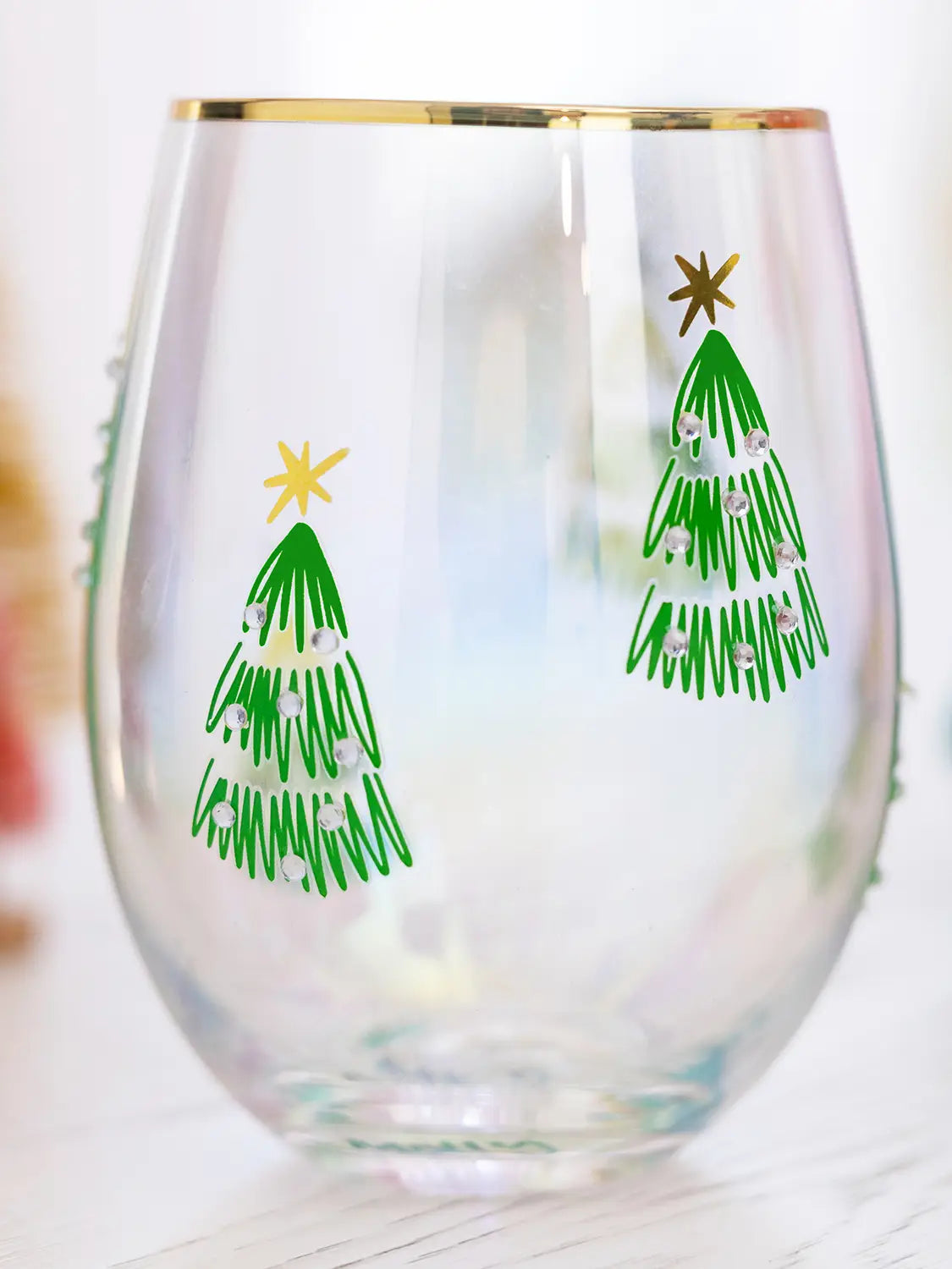 Green Trees Stemless Wine Glass