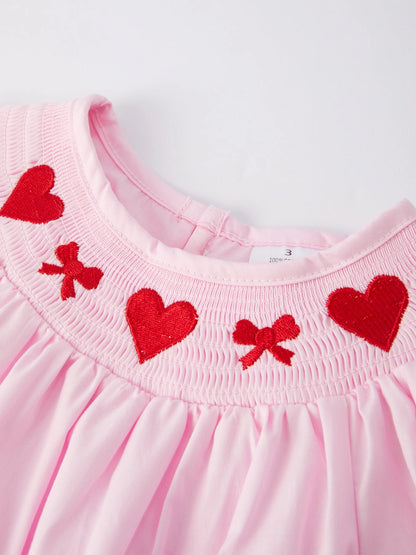 Pink Smocked Embroidery Long Sleeve Dress