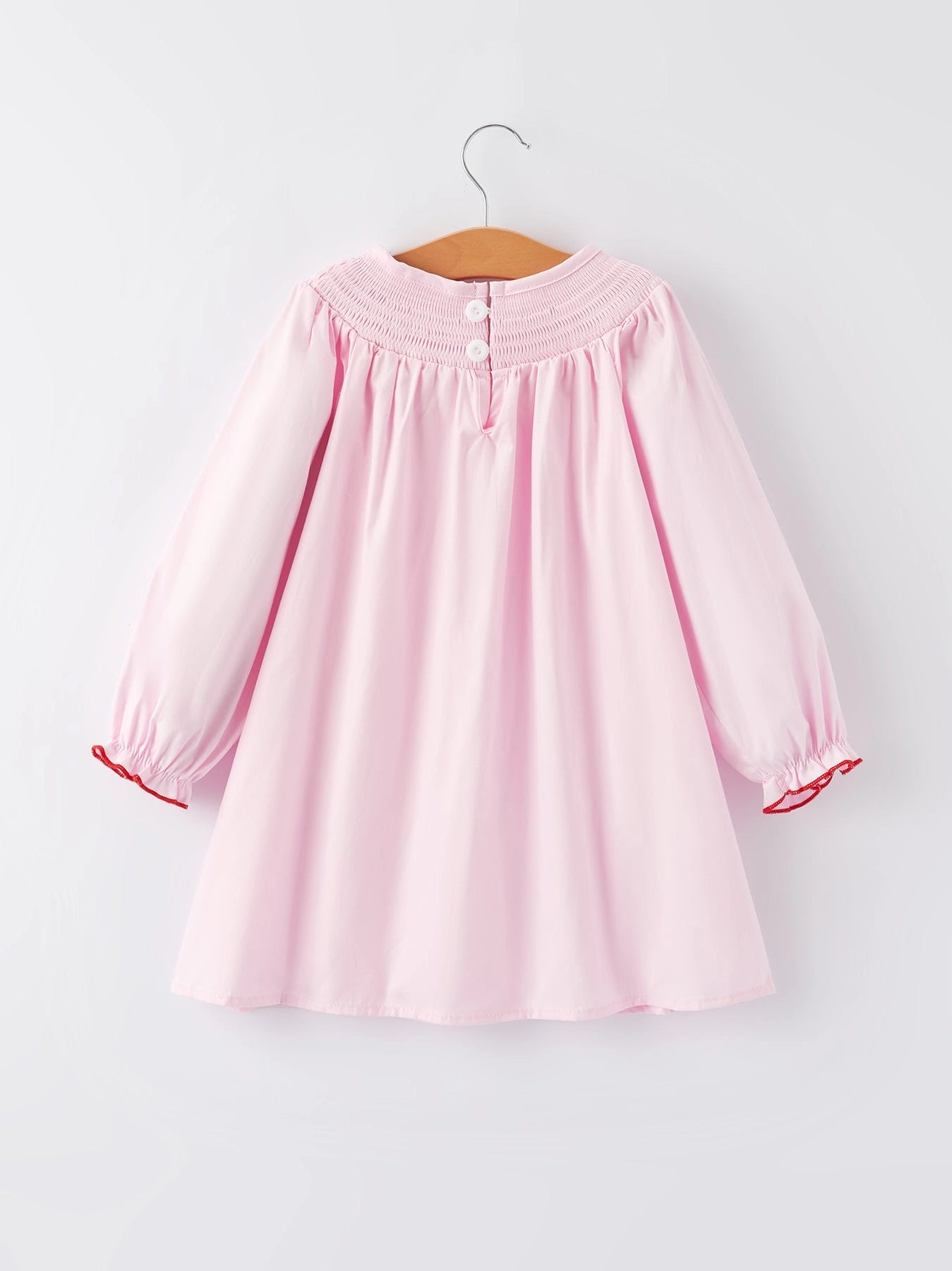 Pink Smocked Embroidery Long Sleeve Dress