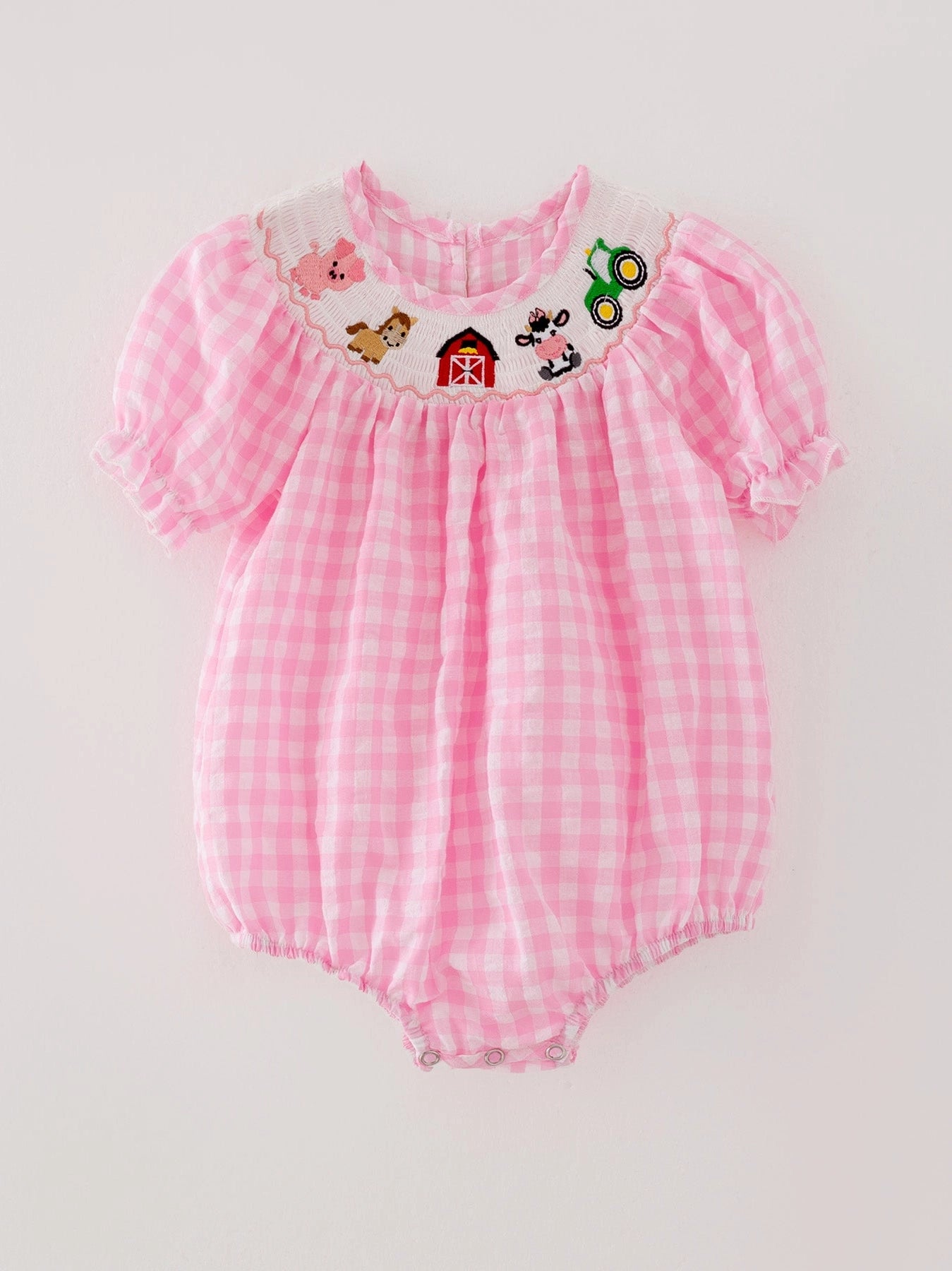 Farm Pink Smocked Embroidered Romper