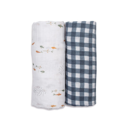 Lulujo Cotton Swaddle | Fish & Navy Gingham