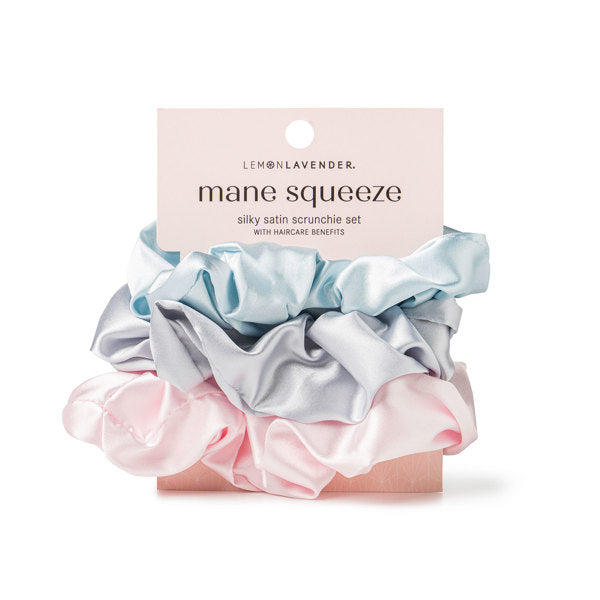 Lemon Lavender Mane Squeeze Silky Satin Scrunchie Set