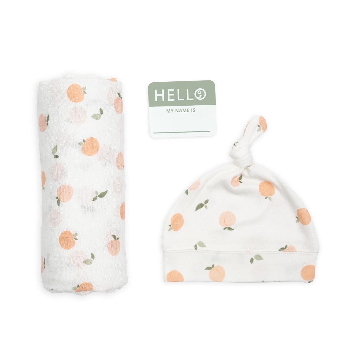 Peaches | Lulujo Hello World Hat & Swaddle Set