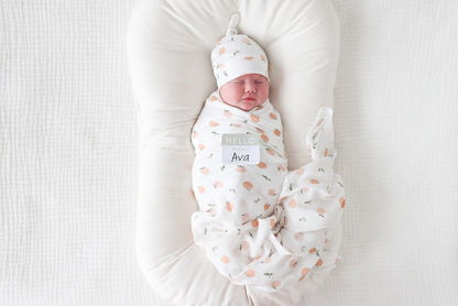 Peaches | Lulujo Hello World Hat & Swaddle Set