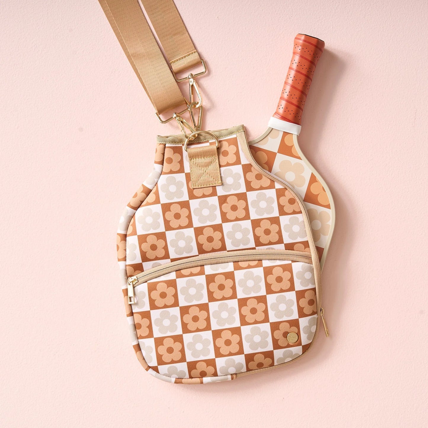 Pickleball Paddle Case | Flower Check Brown