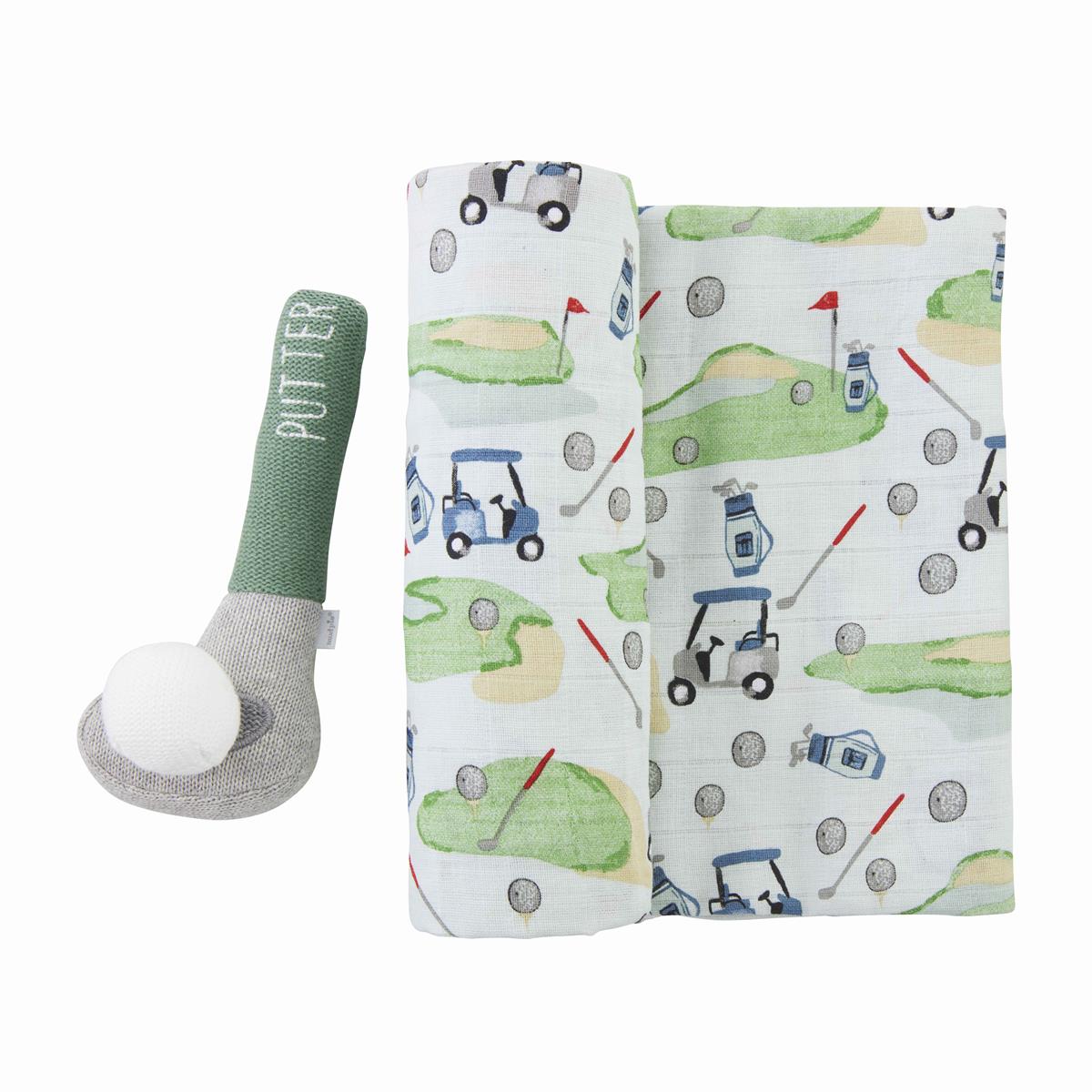 Golf Swaddle & Rattle Set