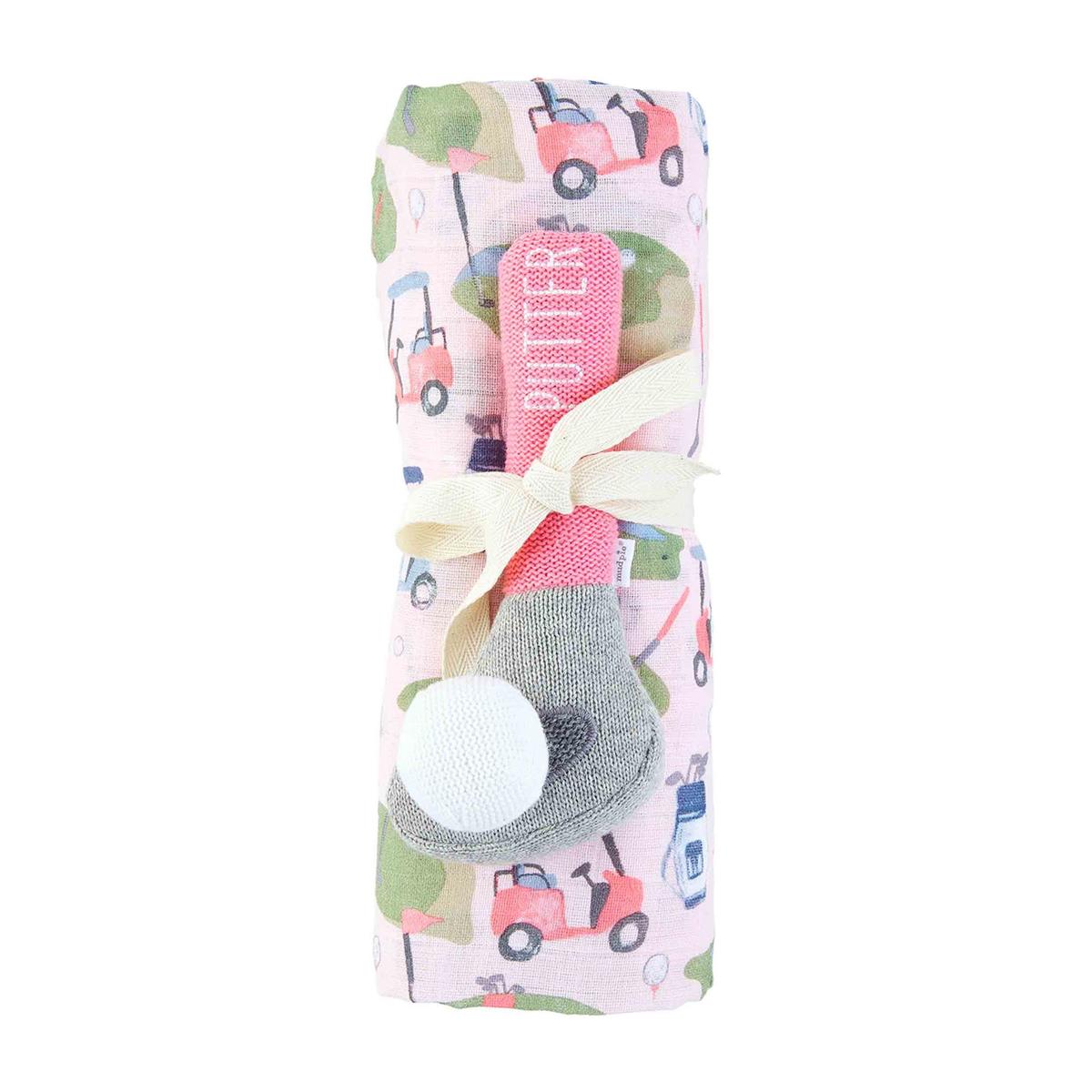 Pink Golf Swaddle & Rattle Set