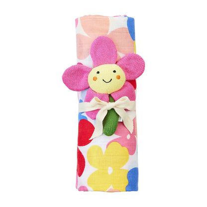 Floral Swaddle & Rattle Set