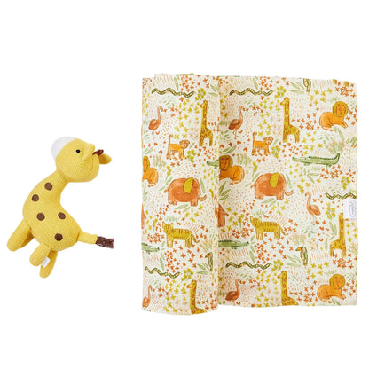 Safari Swaddle & Rattle Set