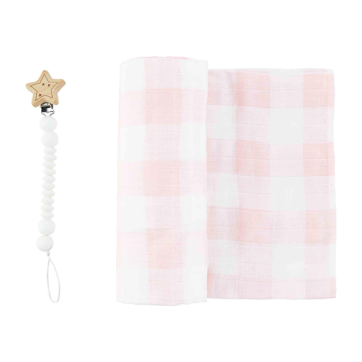 Gingham Swaddle & Pacy Clip Set